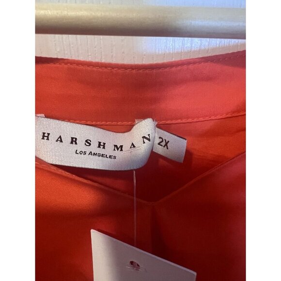 HARSHMAN Medina Blouse Top Plus Sz 2X ORANGE CORAL 100% Cotton Hi Low Hem $225 - Picture 5 of 8